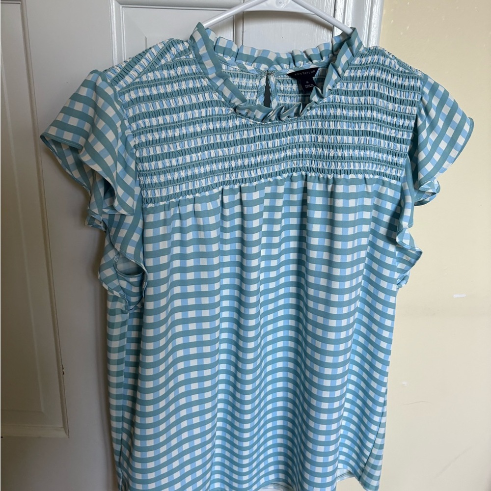 Ann Taylor Blue and White Gingham Blouse